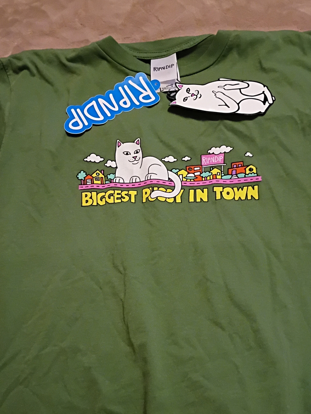 RIPNDIP Green  Cat Graphic Tee